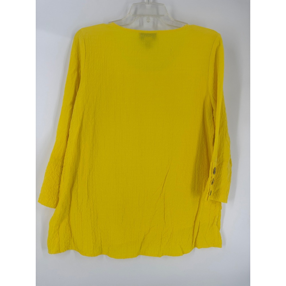 Peck & Peck Women's‎ Yellow Rayon Polyester Blend V-Neck Top Size S - Picture 2 of 6